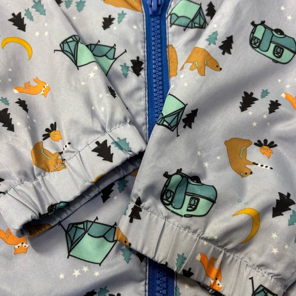 Eddie Bauer Camping Print Blue Spring Rain Hooded Lightweight Jacket Boy Size 7 - Picture 3 of 6